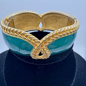 Vintage Monet Gold & Teal Enamel Bracelet. Substantial piece w/locking clasp